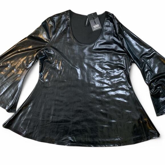 NWT Banned Apparel Wet-Look Fit-n-Flare Bell-Sleeved Mini Dress-3X - Picture 6 of 10